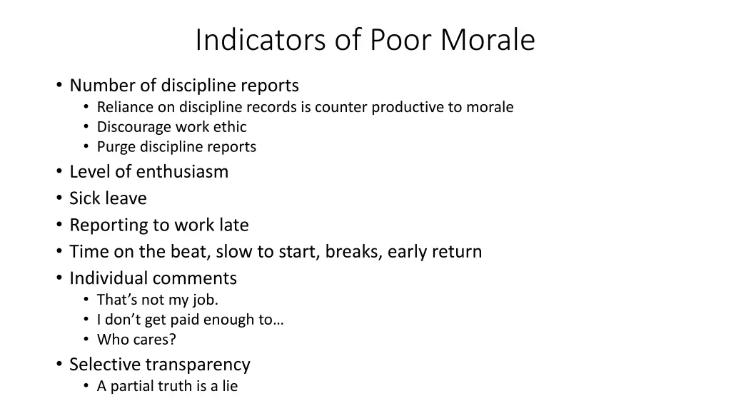 indicators of poor morale