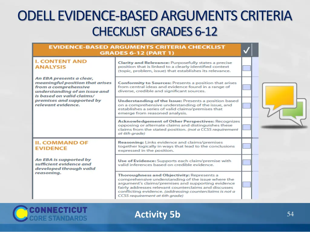odell evidence based arguments criteria checklist