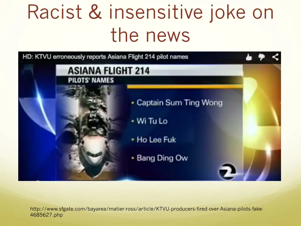 racist insensitive joke on the news
