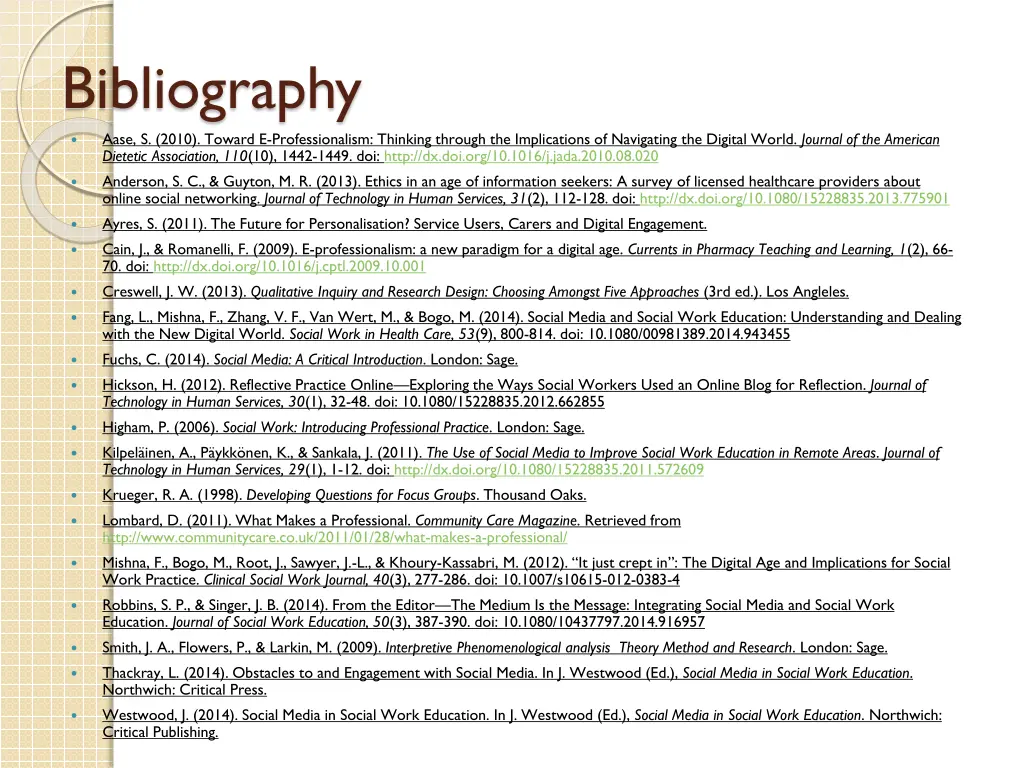 bibliography aase s 2010 toward e professionalism