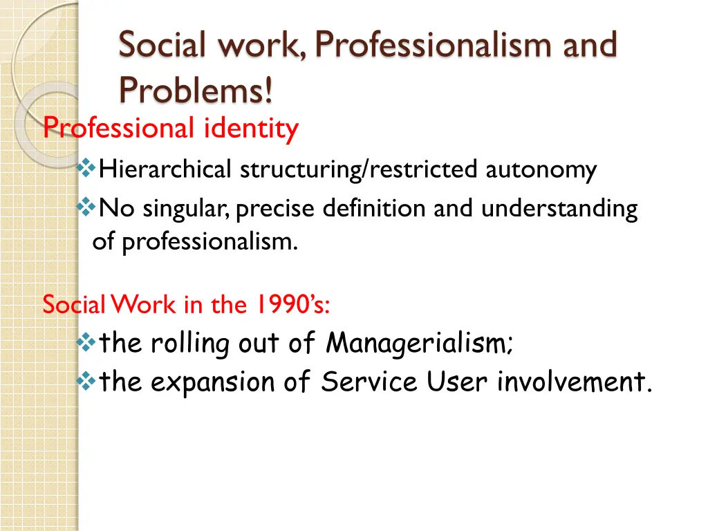 social work professionalism and problems