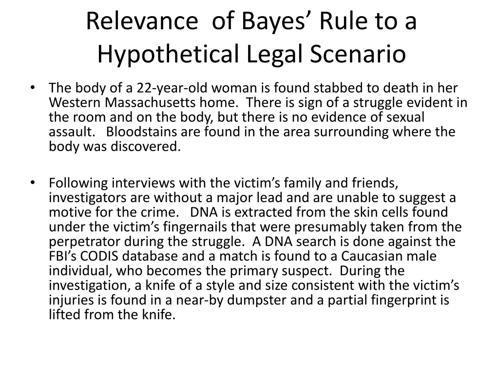 relevance of bayes rule to a hypothetical legal