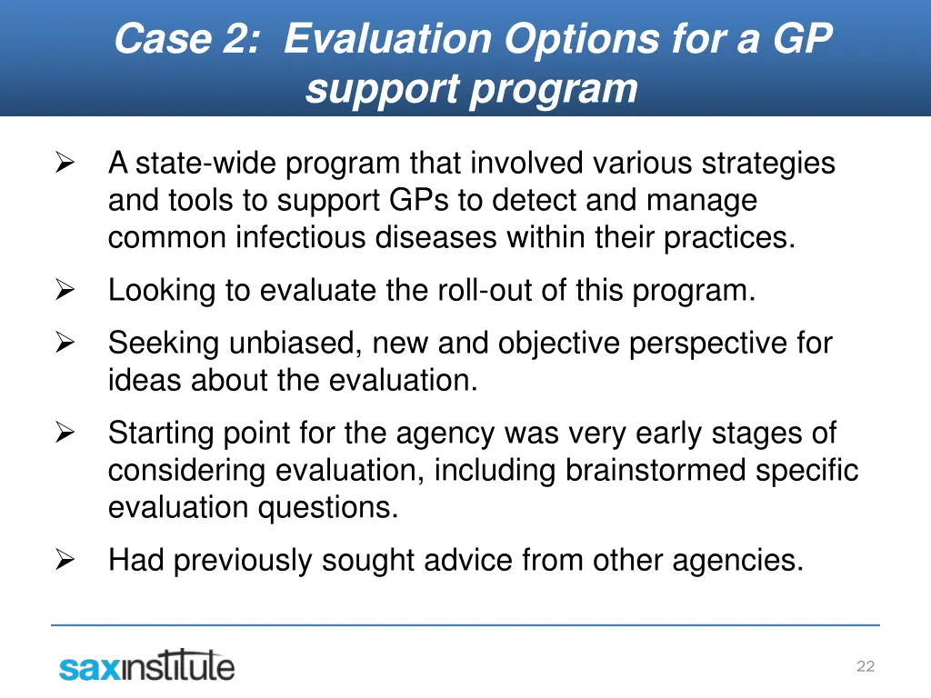 case 2 evaluation options for a gp support program