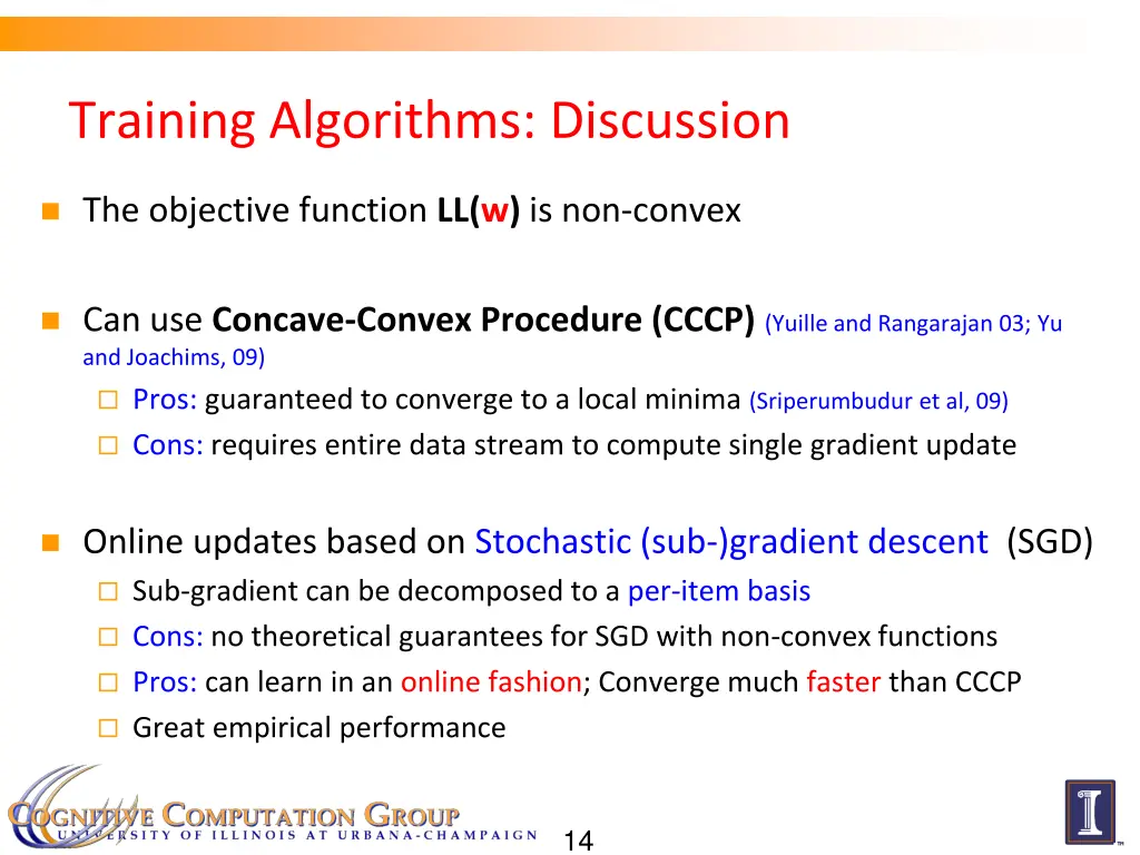 training algorithms discussion