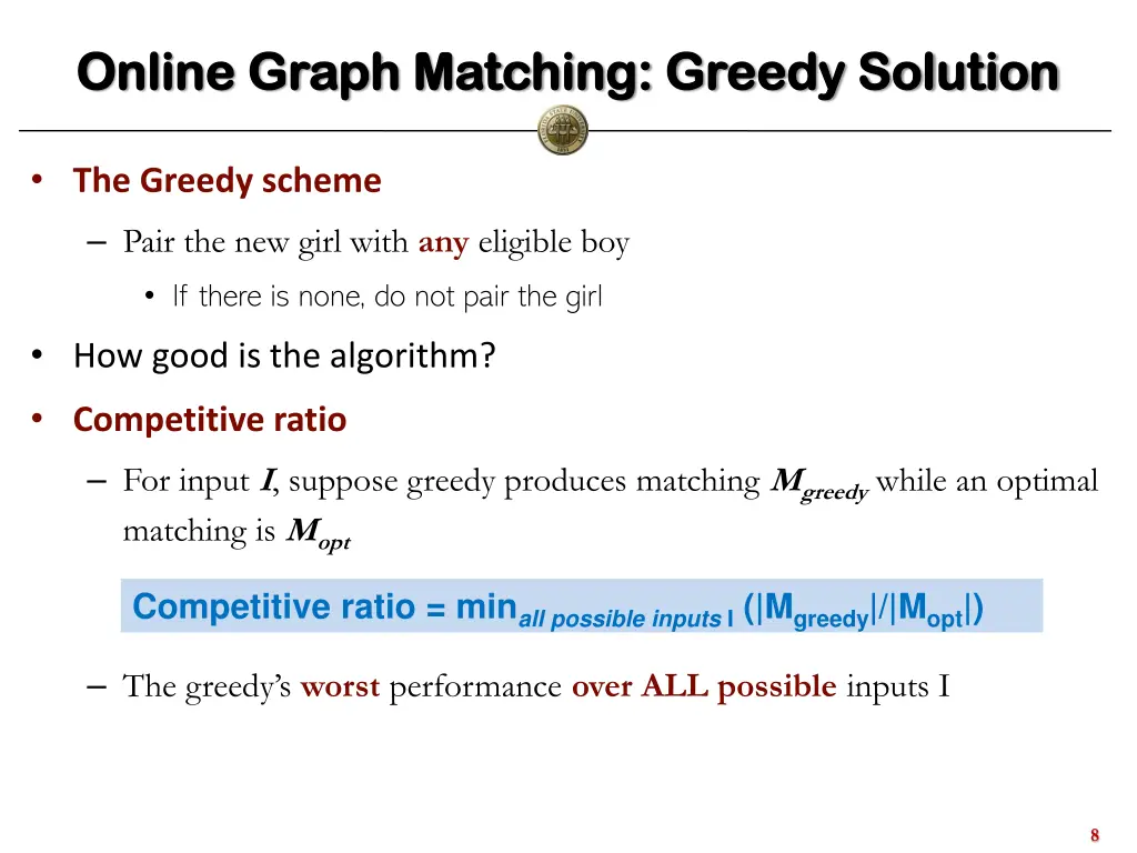 online graph matching greedy solution online