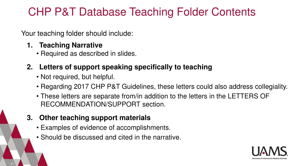 chp p t database teaching folder contents