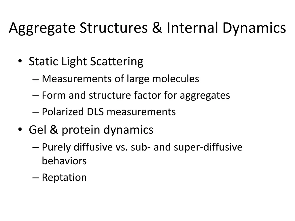 aggregate structures internal dynamics