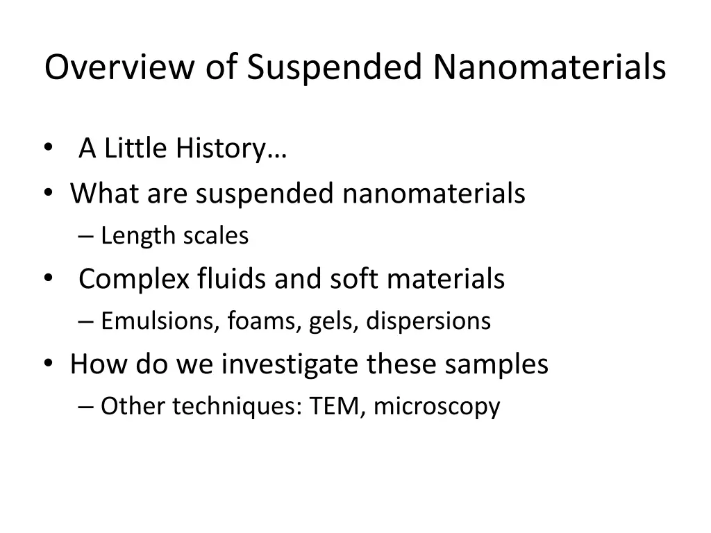 overview of suspended nanomaterials