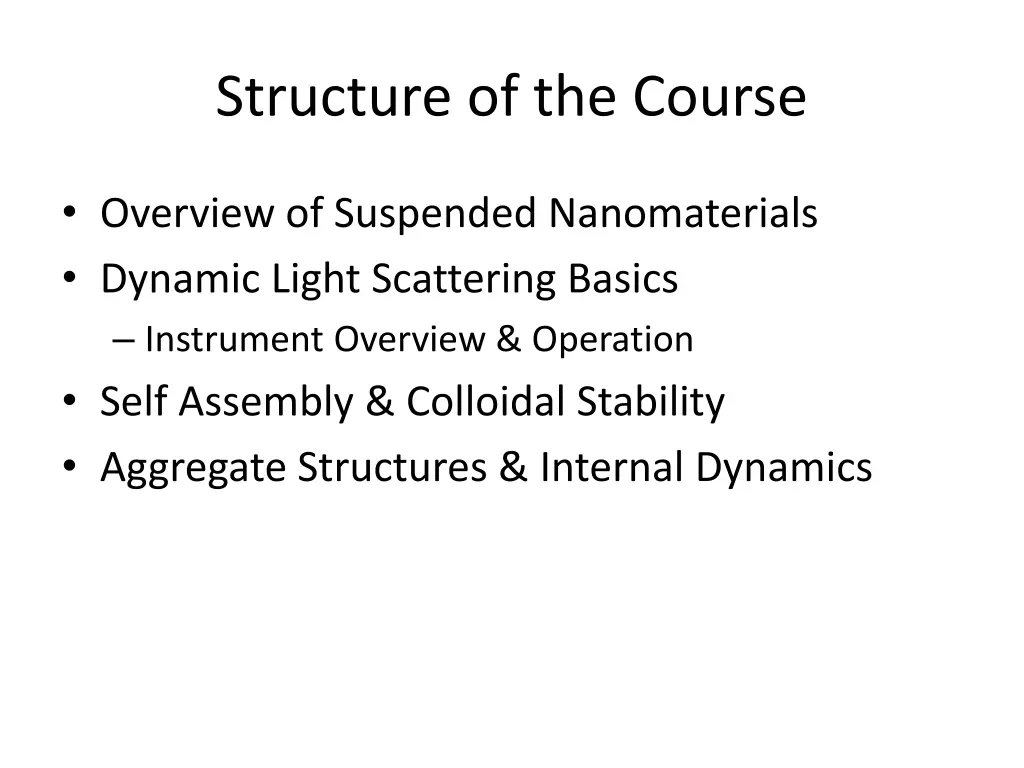 structure of the course