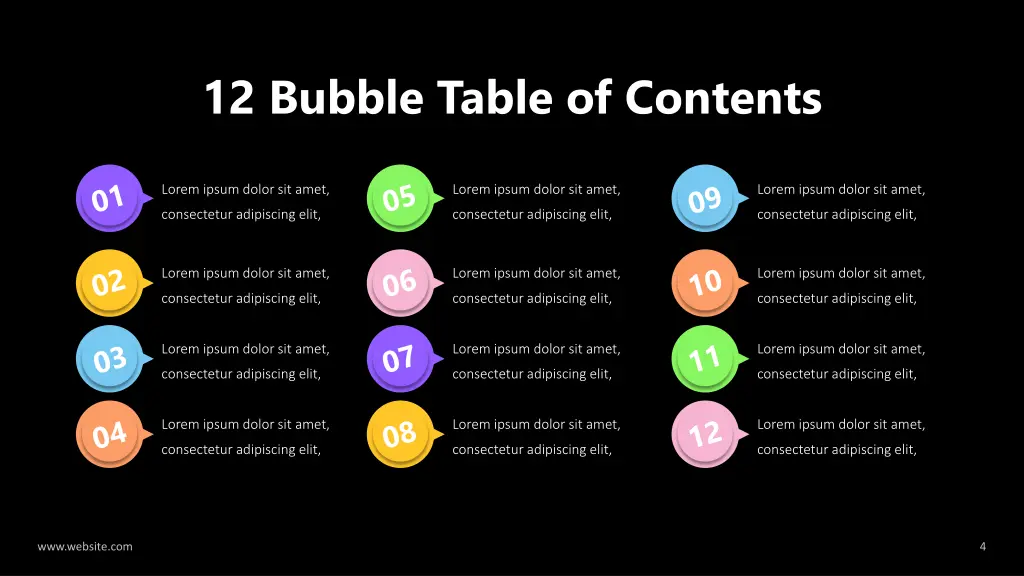 12 bubble table of contents