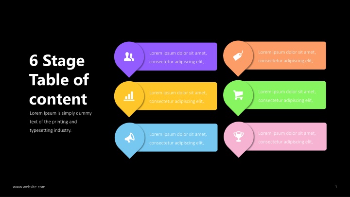 6 stage table of content lorem ipsum is simply