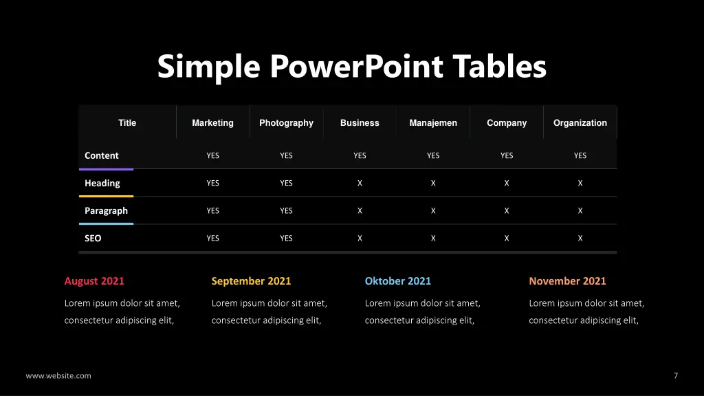 simple powerpoint tables