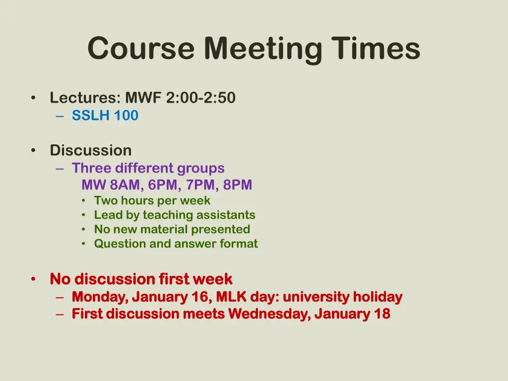 course meeting times
