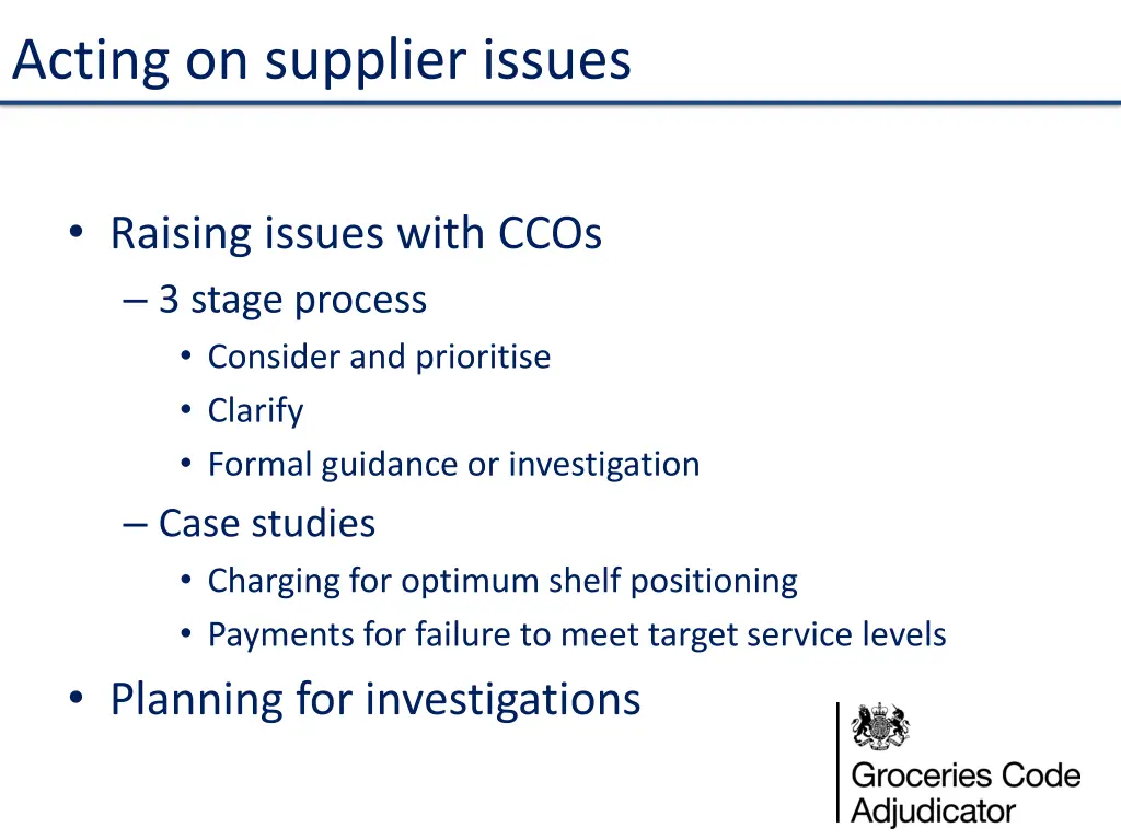 acting on supplier issues