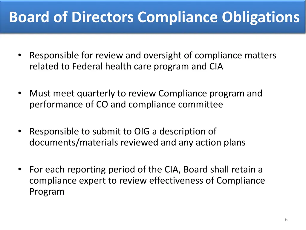 board of directors compliance obligations