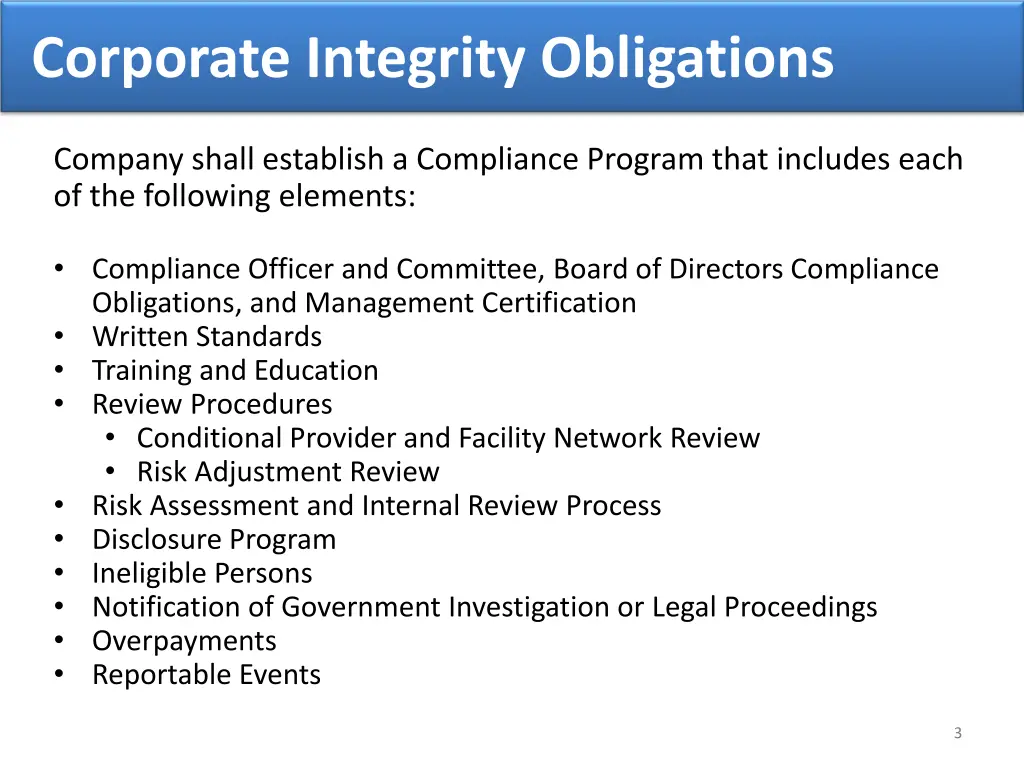 corporate integrity obligations