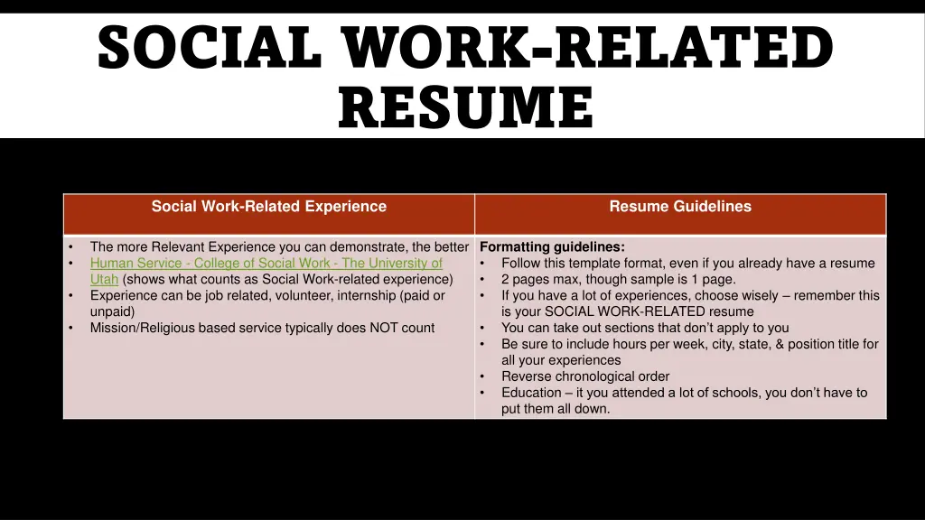 social work related resume