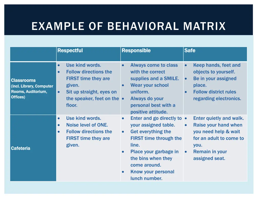 example of behavioral matrix