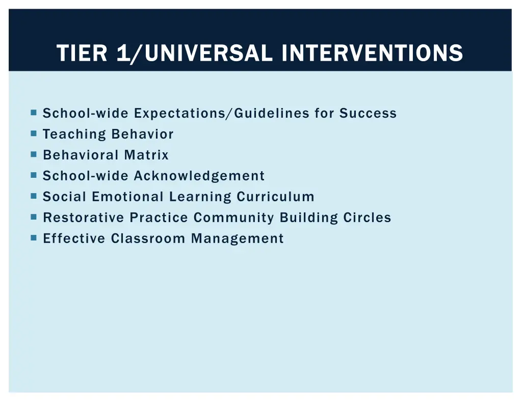 tier tier 1 universal 1 universal interventions