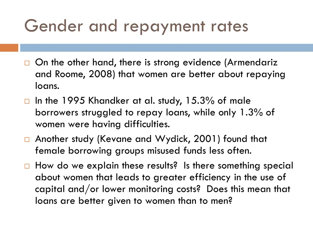 gender and repayment rates