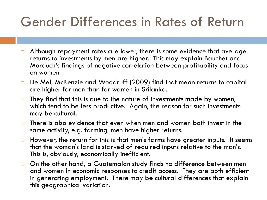 gender differences in rates of return