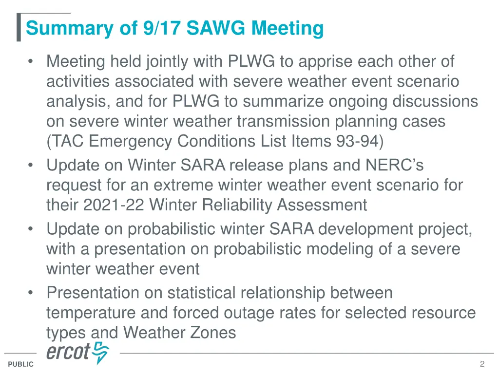 summary of 9 17 sawg meeting
