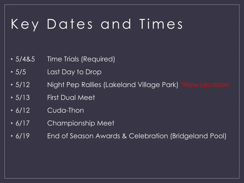 key dates and times 1