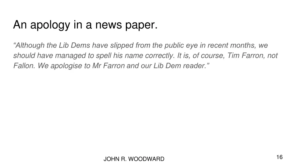 an apology in a news paper