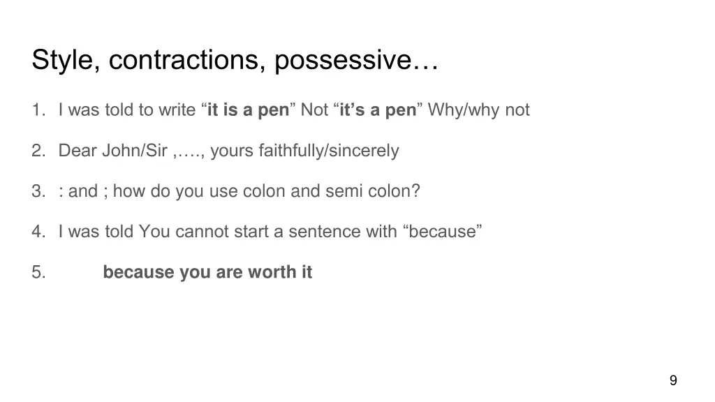 style contractions possessive