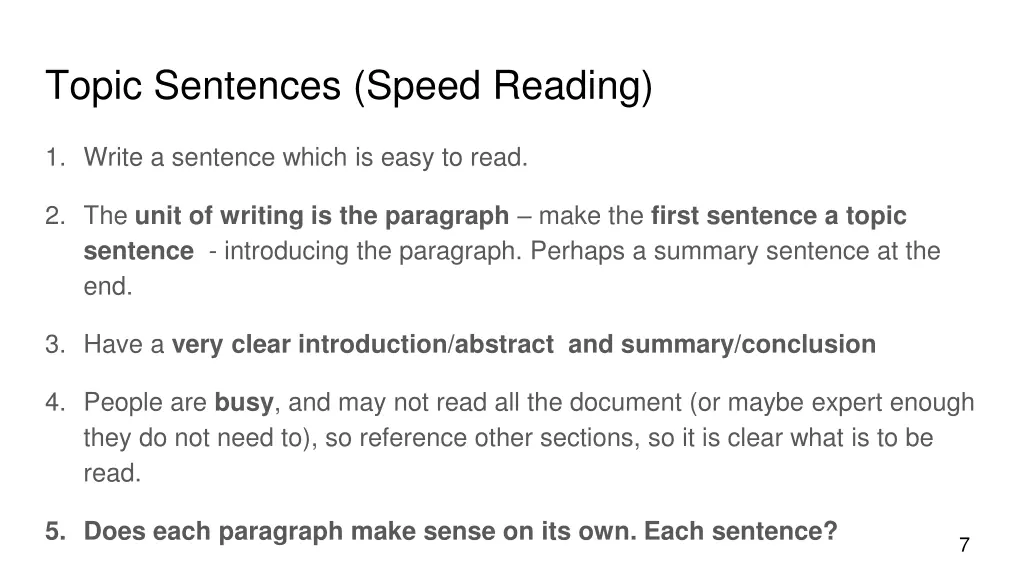 topic sentences speed reading