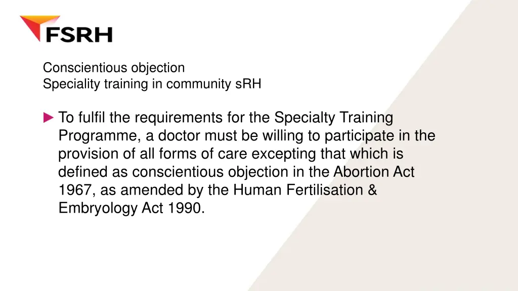 conscientious objection speciality training