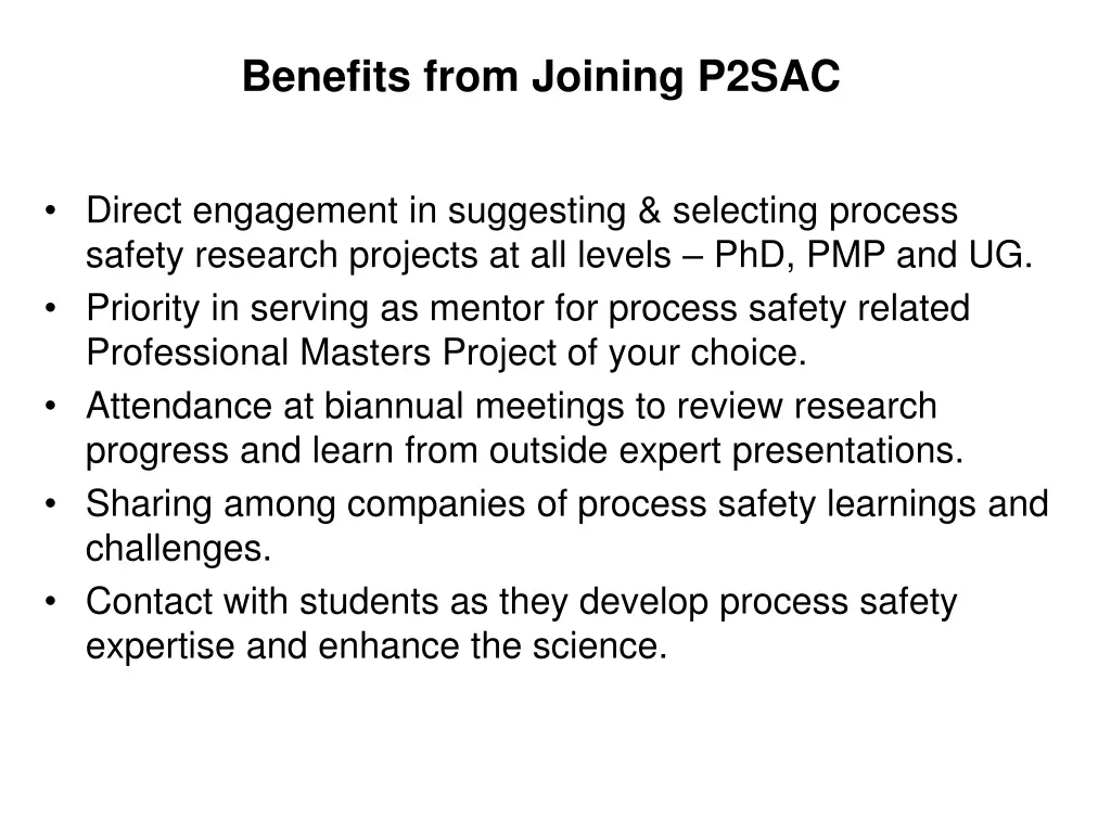benefits from joining p2sac