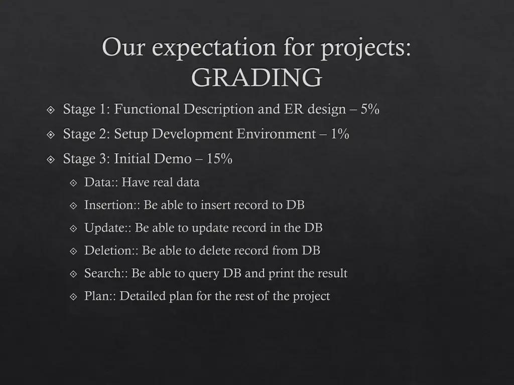 our expectation for projects grading