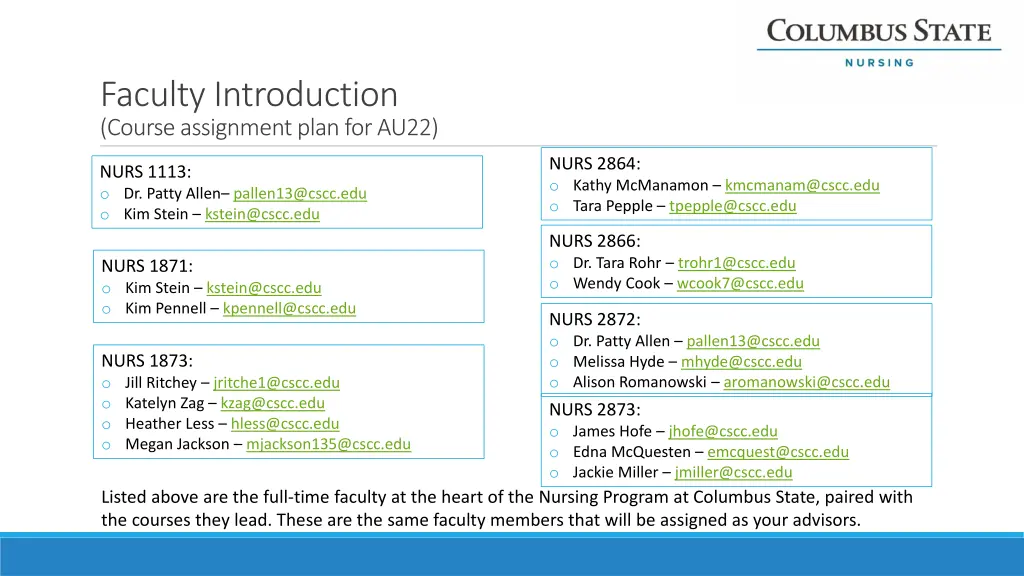 faculty introduction course assignment plan