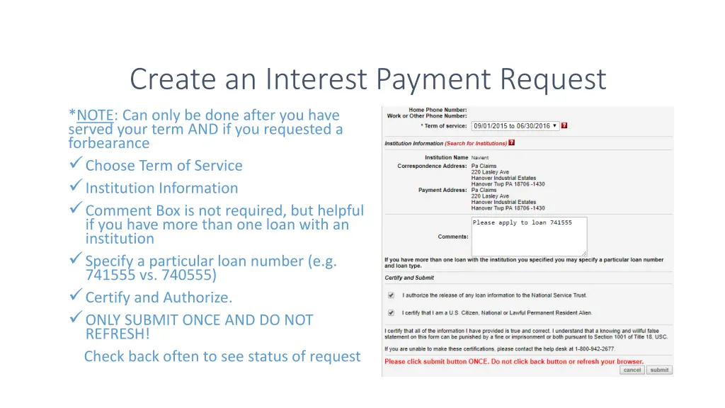 create an interest payment request