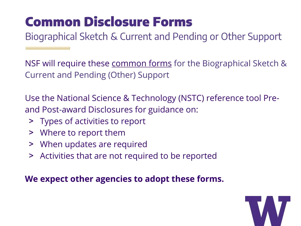 common disclosure forms biographical sketch