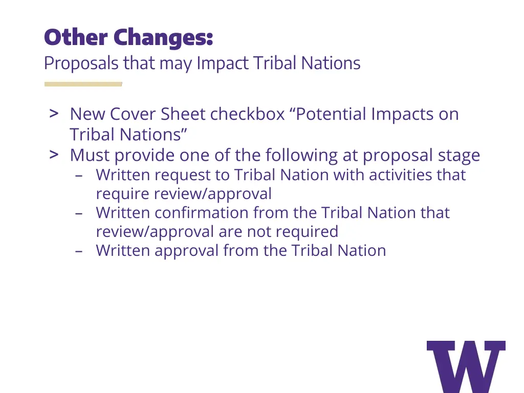 other changes proposals that may impact tribal