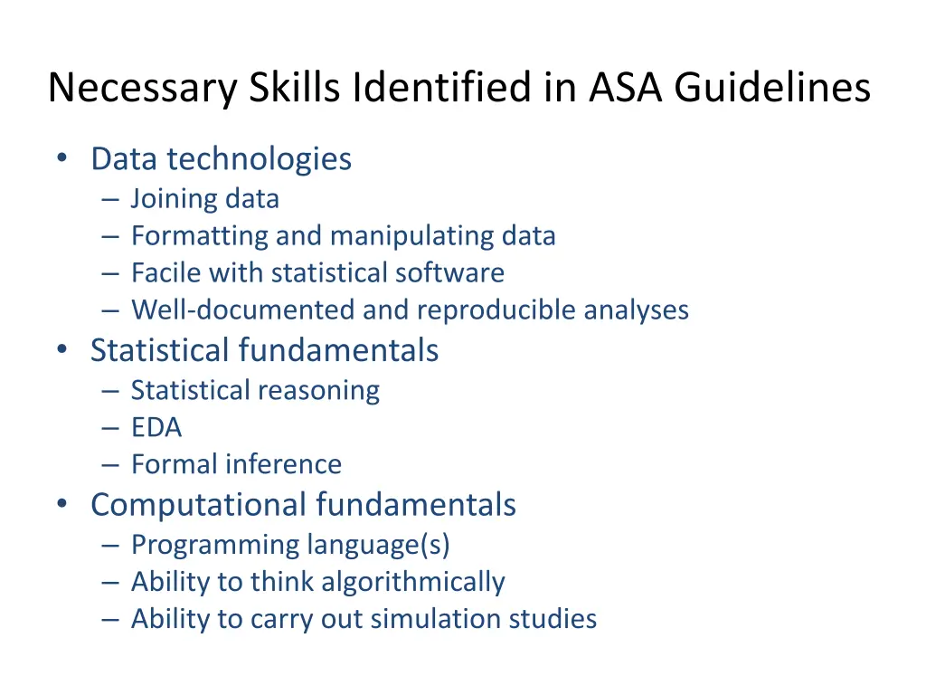 necessary skills identified in asa guidelines