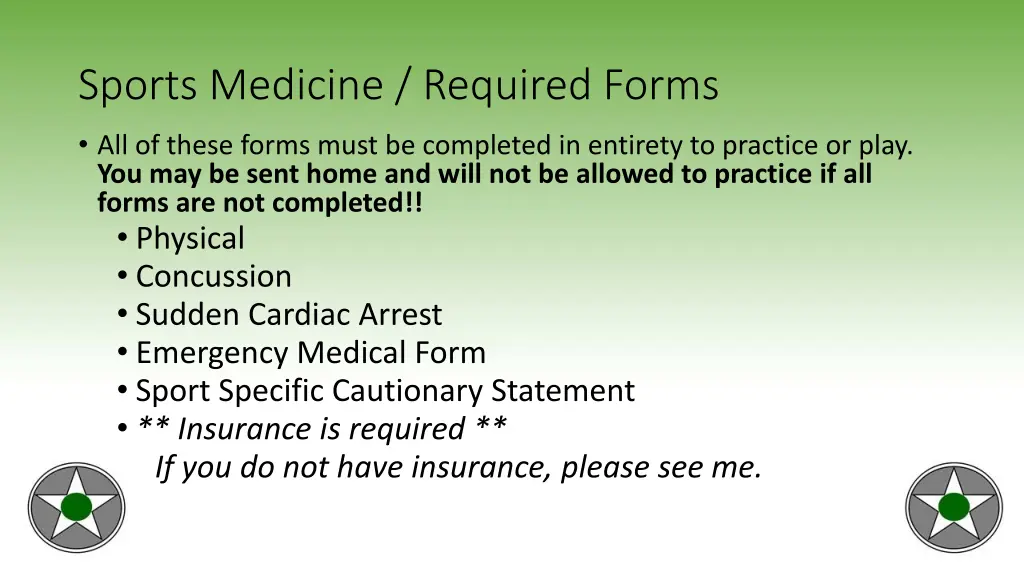 sports medicine required forms