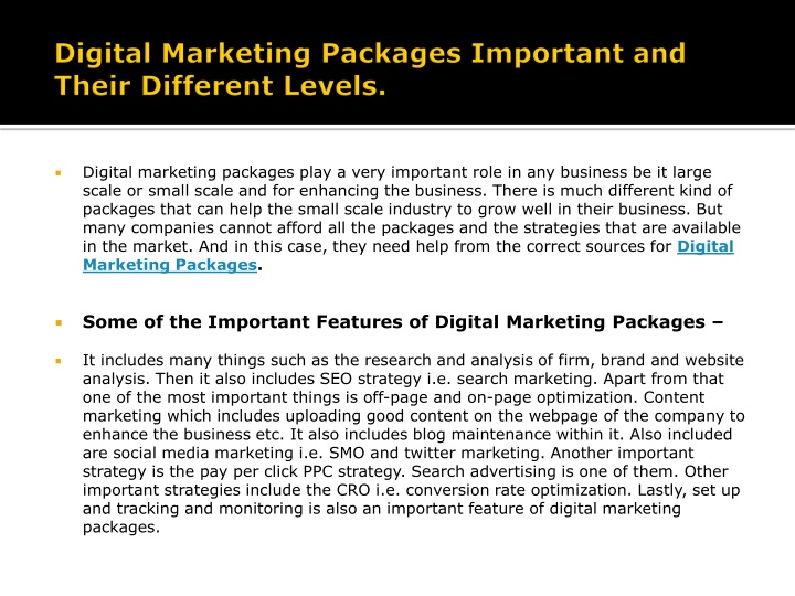 digital marketing packages play a very important