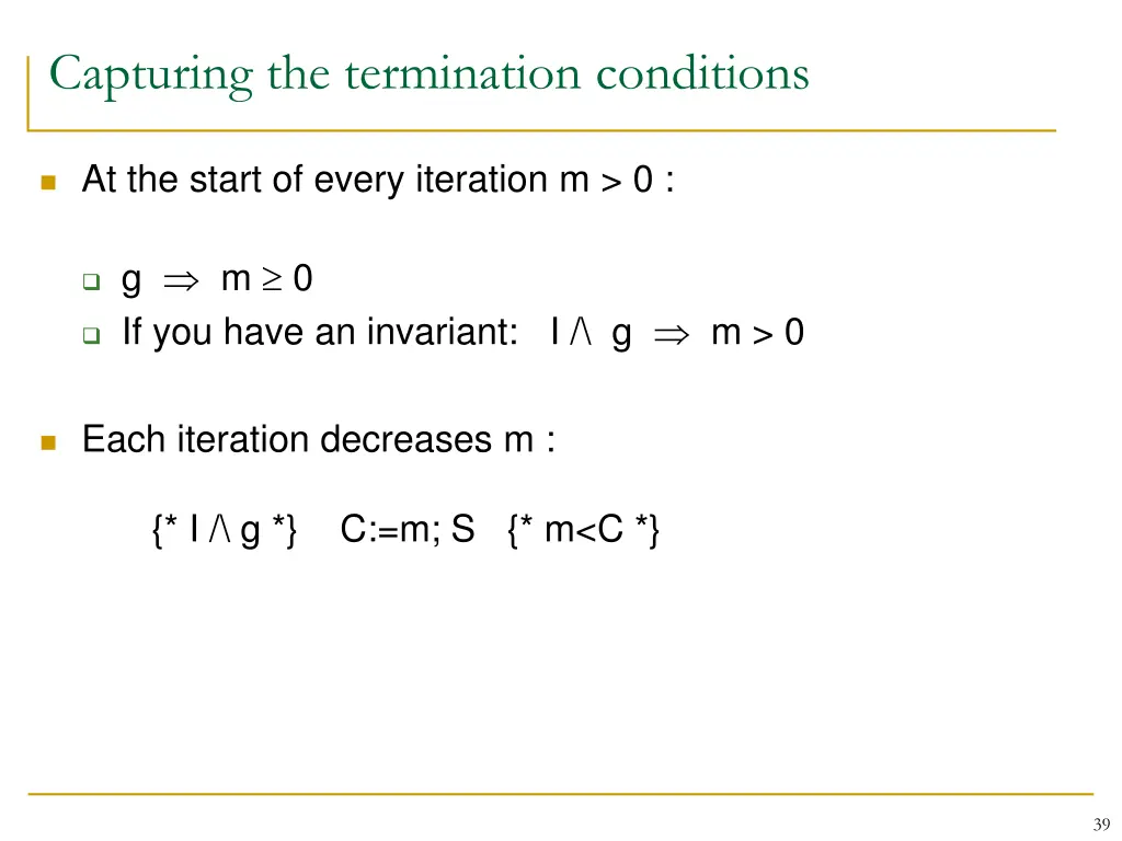 capturing the termination conditions
