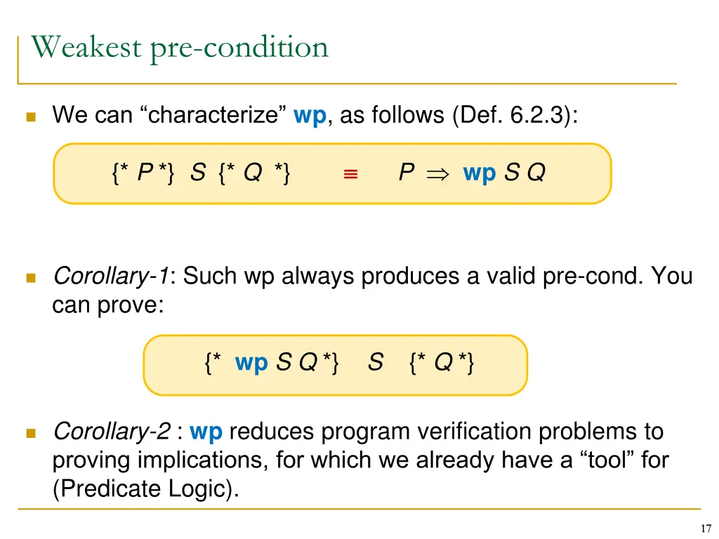 weakest pre condition