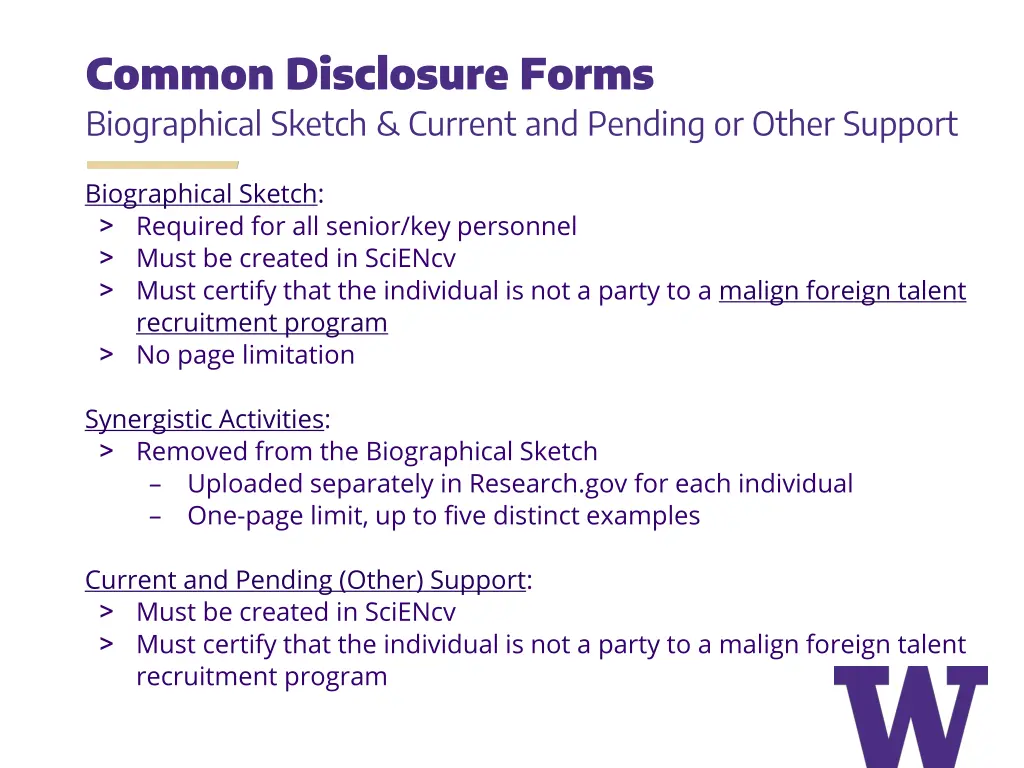 common disclosure forms biographical sketch 1