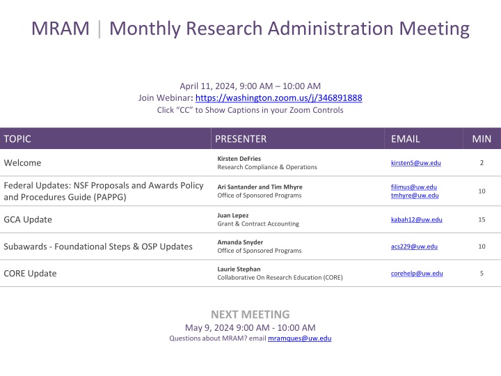 mram monthly research administration meeting