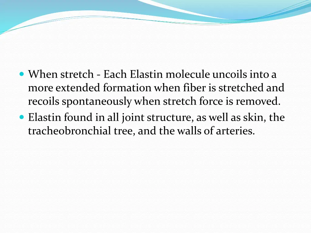 when stretch each elastin molecule uncoils into