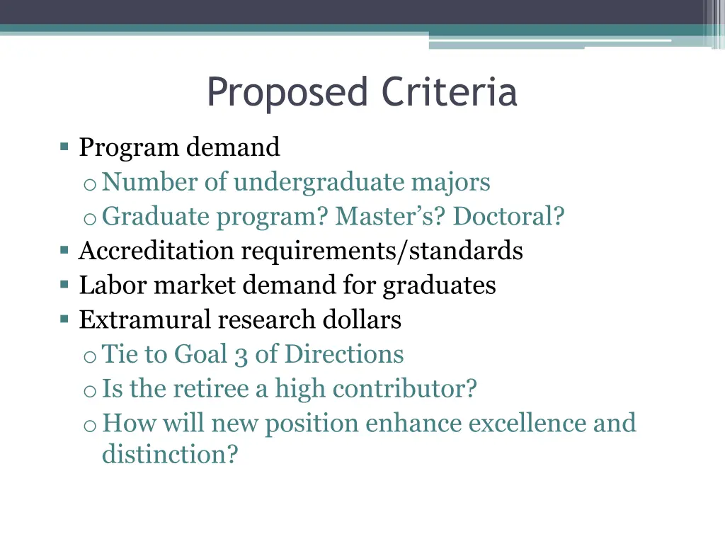 proposed criteria