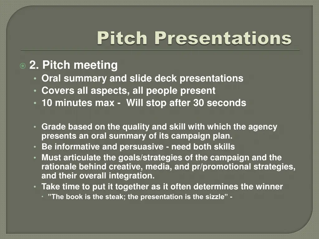 2 pitch meeting oral summary and slide deck