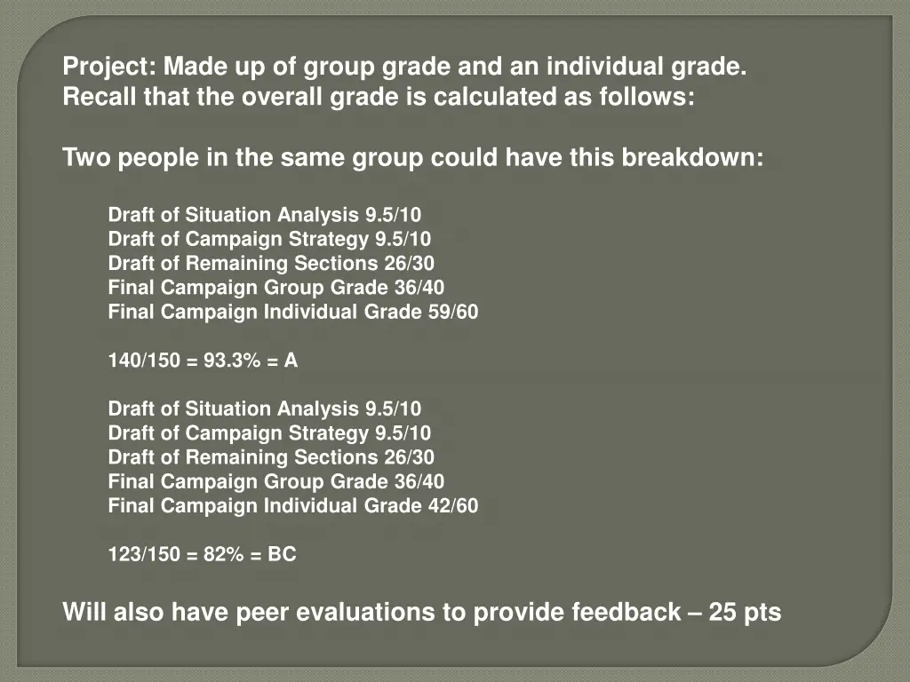 project made up of group grade and an individual