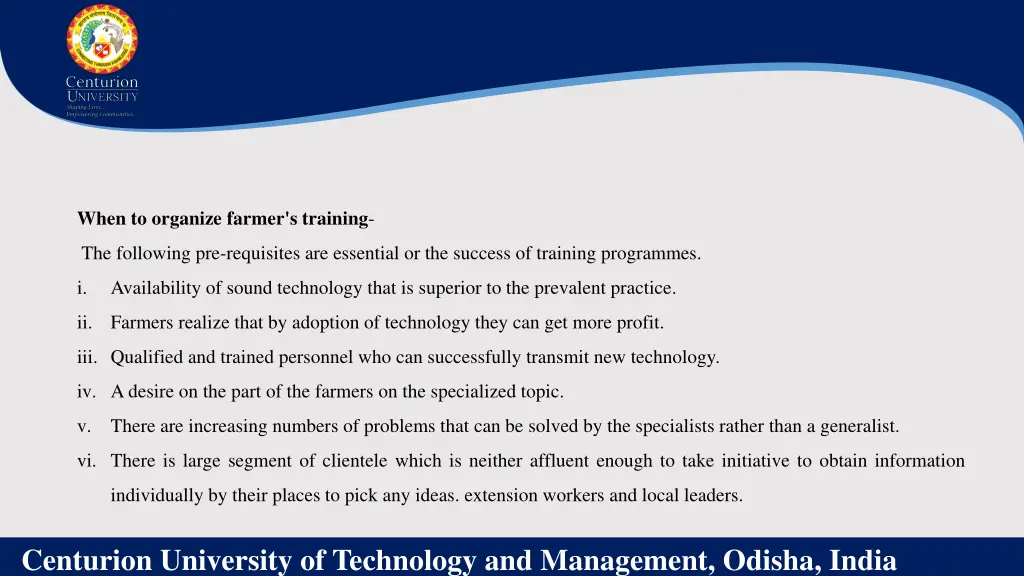 when to organize farmer s training
