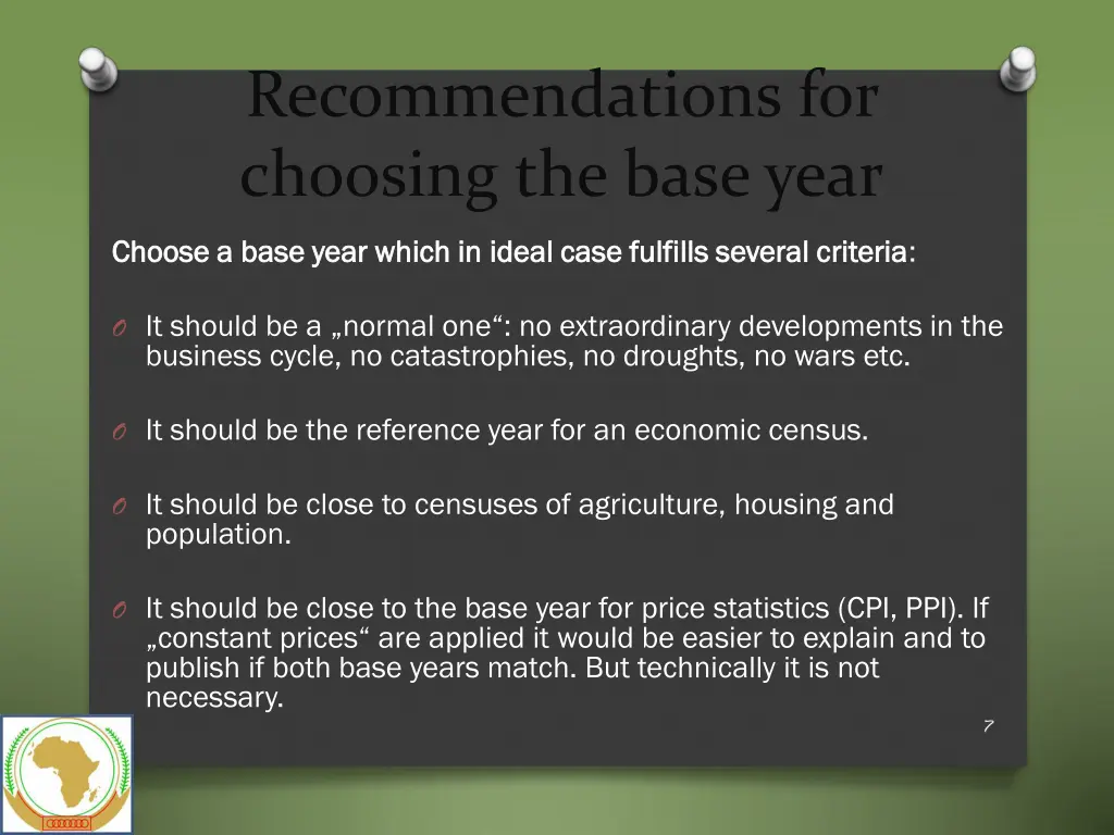 recommendations for choosing the baseyear